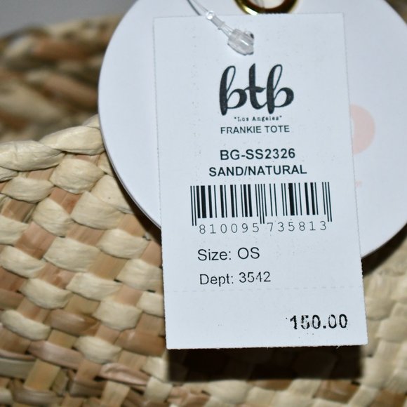 BTB Los Angeles Frankie Tote Bag in Crisscross Pattern Straw in Sand/Natural # - Picture 4 of 6